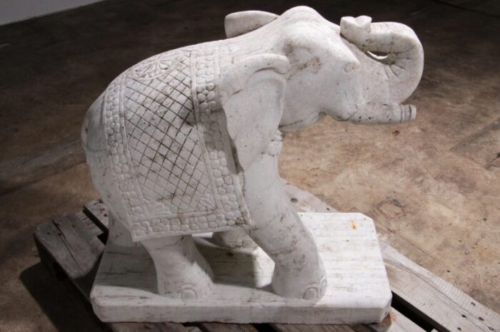 large handcrafted elephant statues 1950 marble set of 2 4604