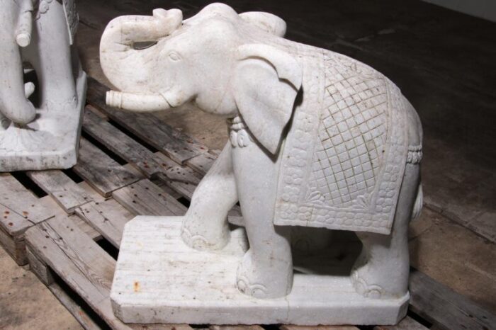 large handcrafted elephant statues 1950 marble set of 2 8173