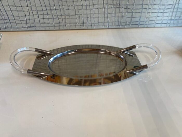 large hollywood regency oval tray with acrylic glass handles 2