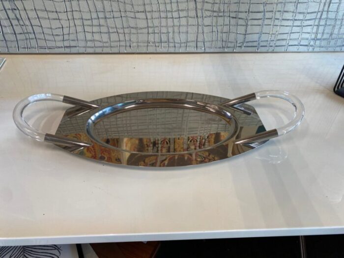 large hollywood regency oval tray with acrylic glass handles 4