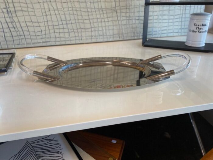 large hollywood regency oval tray with acrylic glass handles 7