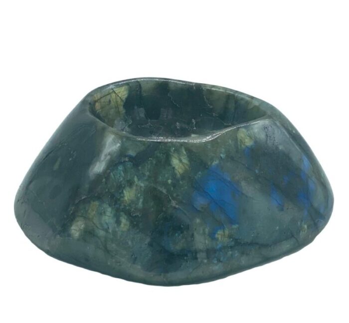 large italian natural labradorite centerpiece in green blue and yellow 1970s 2