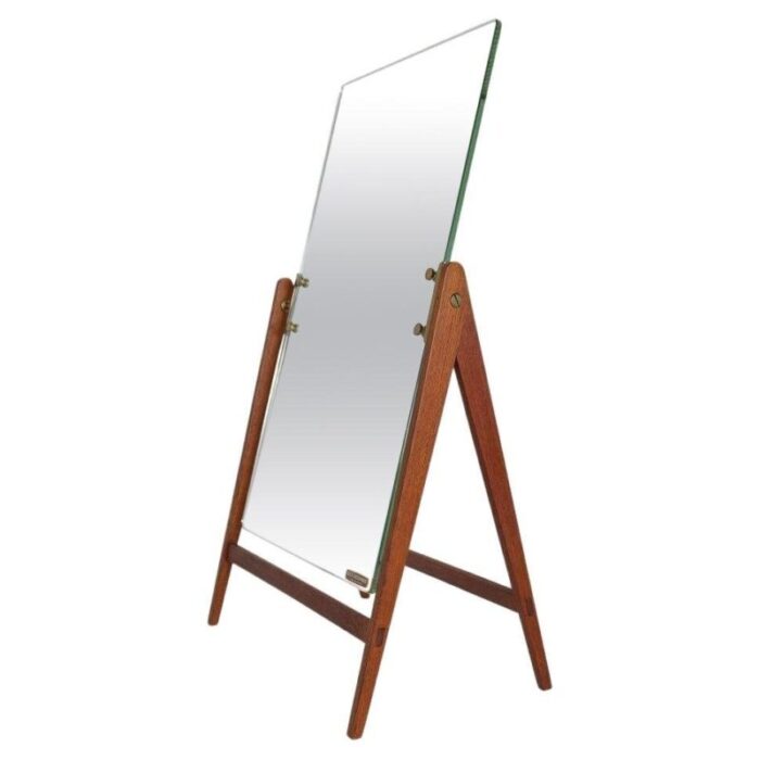 large mid century swedish brass and teak table mirror from hans agne jakobsson 1