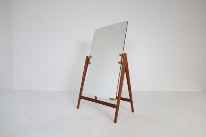 large mid century swedish brass and teak table mirror from hans agne jakobsson 12