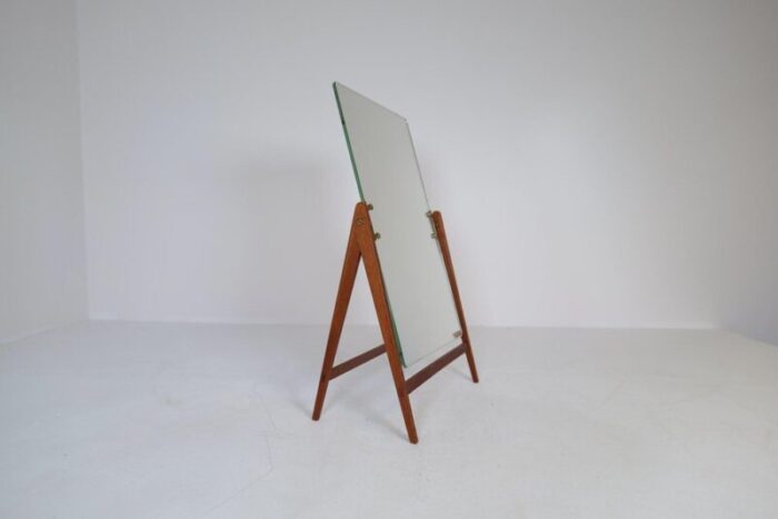 large mid century swedish brass and teak table mirror from hans agne jakobsson 2