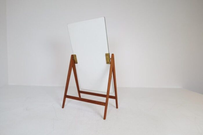 large mid century swedish brass and teak table mirror from hans agne jakobsson 7