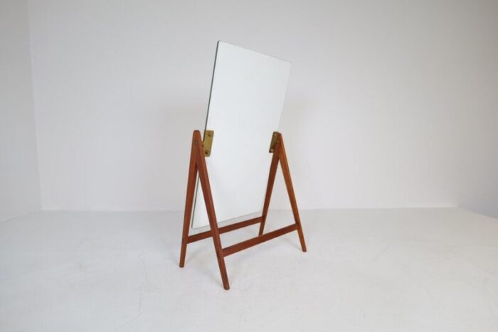 large mid century swedish brass and teak table mirror from hans agne jakobsson 9