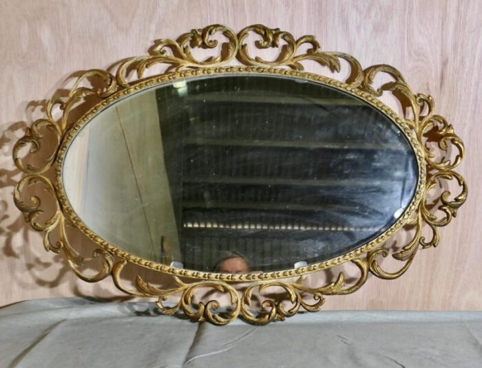 large oval rococo style ornate gilt wall mirror 1950s 2400