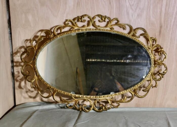 large oval rococo style ornate gilt wall mirror 1950s 5304