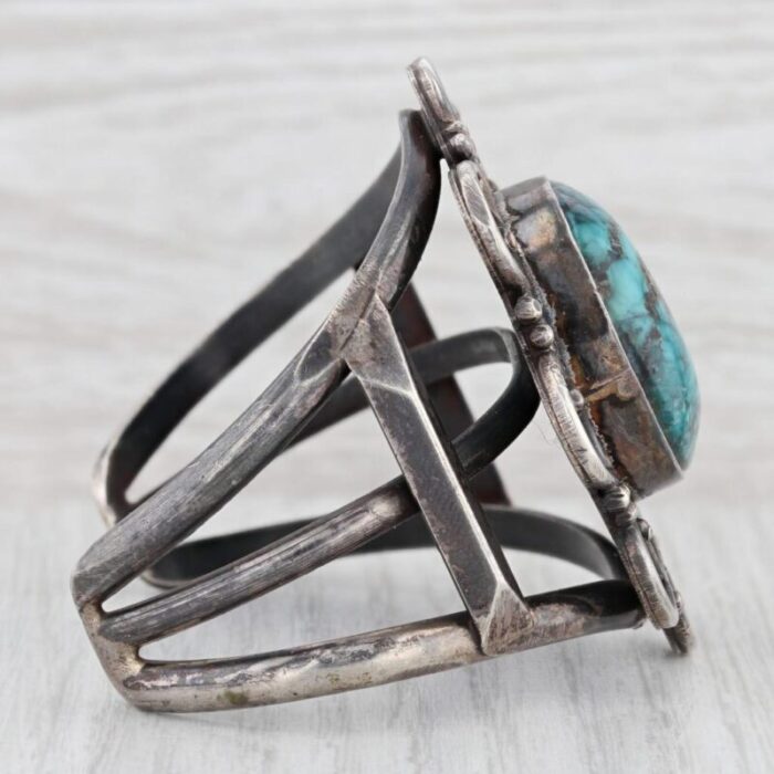 large turquoise flower statement cuff bracelet silver vintage native american 9162