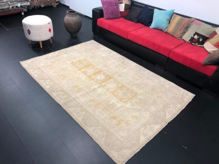 large vintage anatolian faded peach rug 4