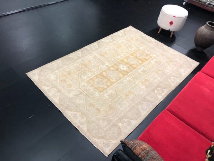 large vintage anatolian faded peach rug 5