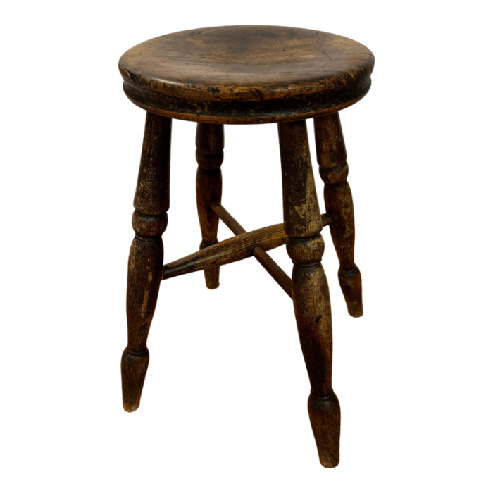 late 19th century antique english windsor style solid oak low stool 1485