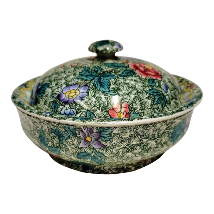 late 19th century spode copeland green chintz king pattern 3 piece bowl with pierced insert and lid 4669