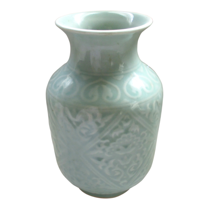 late 20th century chinese carved celadon porcelain vase signed 2301