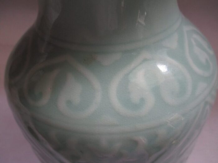 late 20th century chinese carved celadon porcelain vase signed 8019