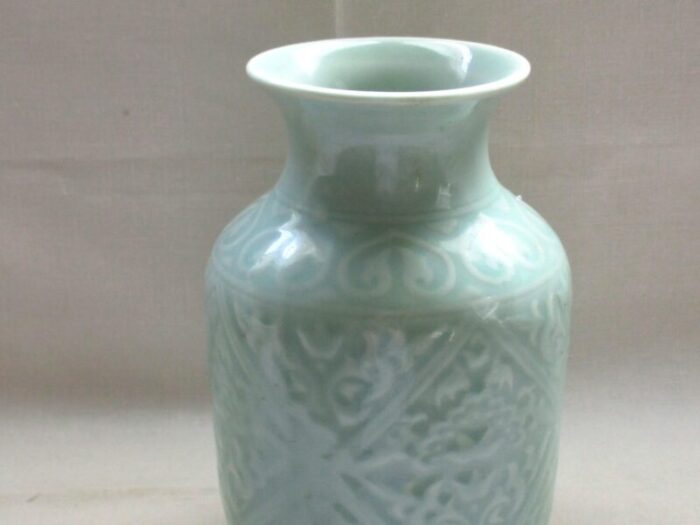 late 20th century chinese carved celadon porcelain vase signed 9036