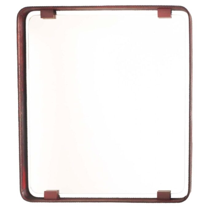 leather covered fontanit mirror from fontanaarte 1950s 2