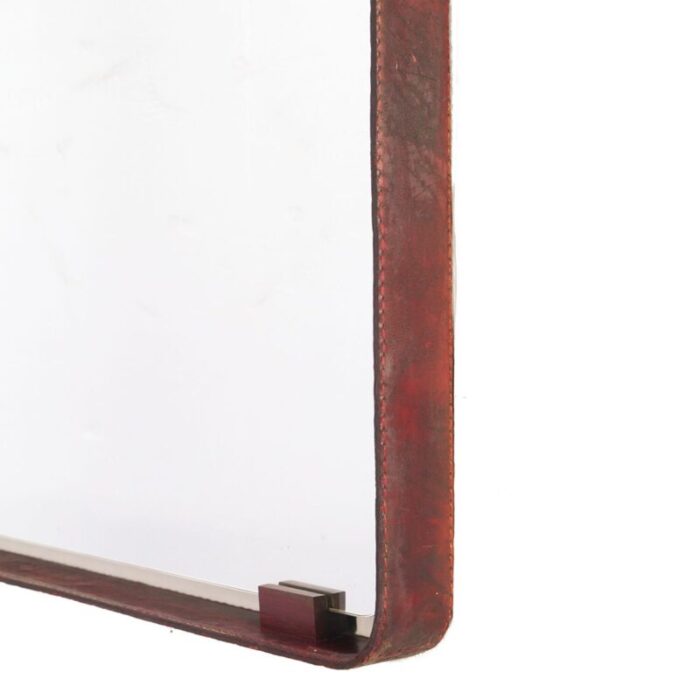 leather covered fontanit mirror from fontanaarte 1950s 5