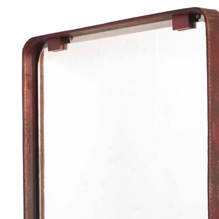 leather covered fontanit mirror from fontanaarte 1950s 6