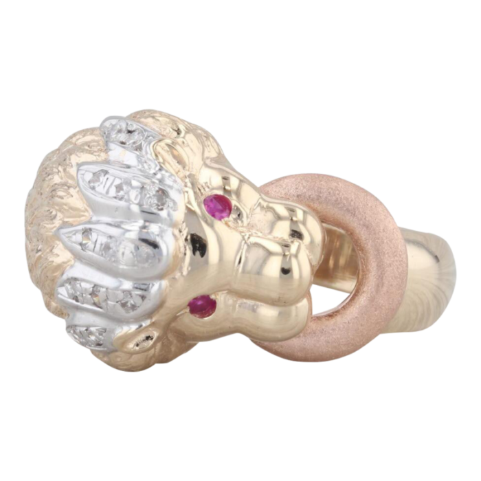 lion door knocker ring 14k gold lab created ruby cubic zirconia size 85 0679