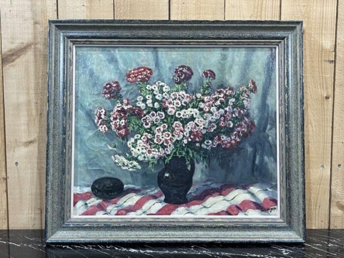 lucien seevagen bouquet of flowers 20th century oil on canvas framed 7742