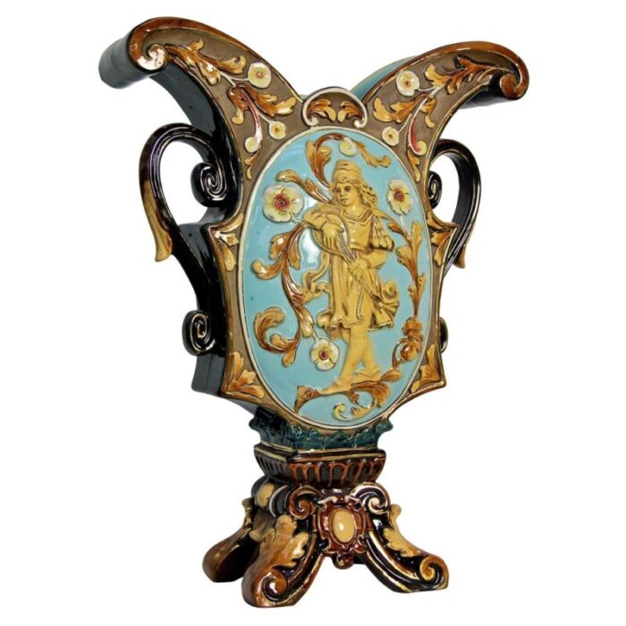 majolica vase by wilhelm schiller bohemia 1880s 1