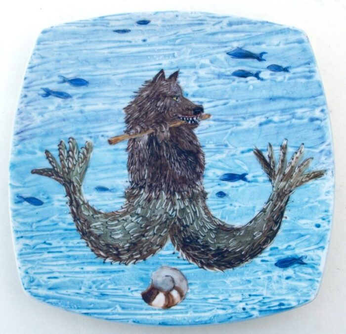 marine wolf dessert plates by lithian ricci set of 2 1