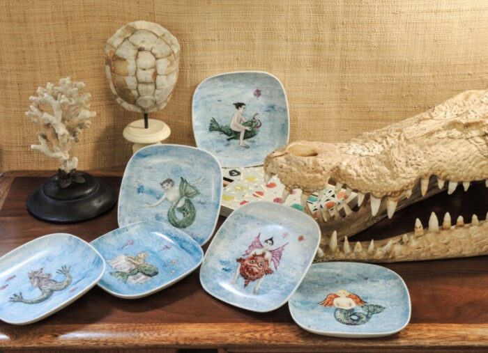 marine wolf dessert plates by lithian ricci set of 2 3