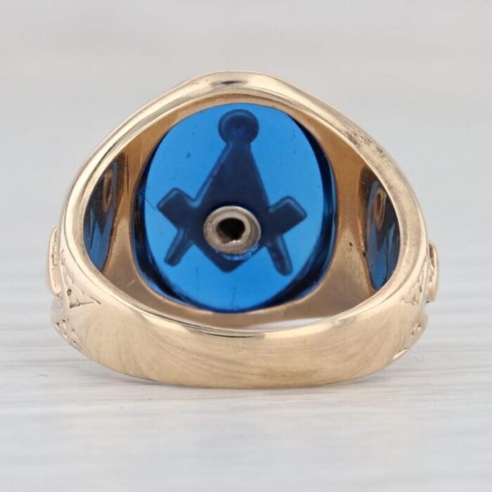 masonic signet ring lab created spinel 10k yellow gold size 775 blue lodge 7802