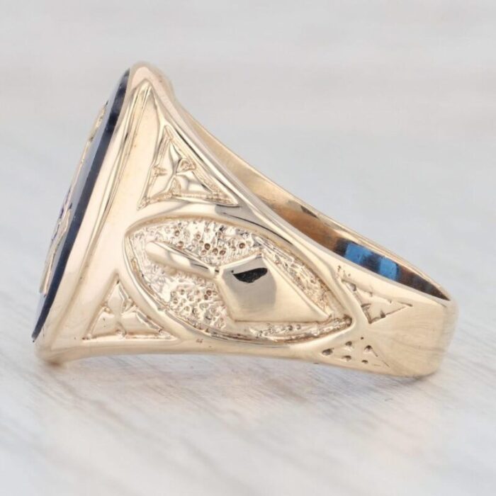 masonic signet ring lab created spinel 10k yellow gold size 775 blue lodge 9237