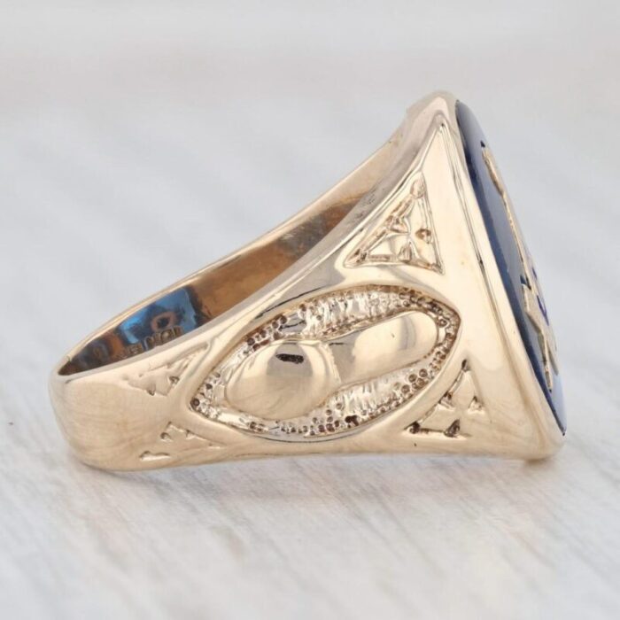 masonic signet ring lab created spinel 10k yellow gold size 775 blue lodge 9723