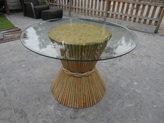 mc guire bamboo rattan and glass dining table 1970s 7970