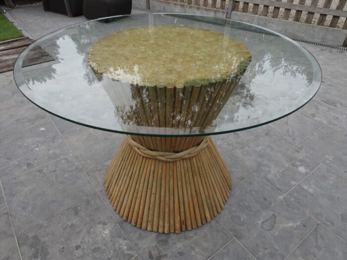 mc guire bamboo rattan and glass dining table 1970s 8666