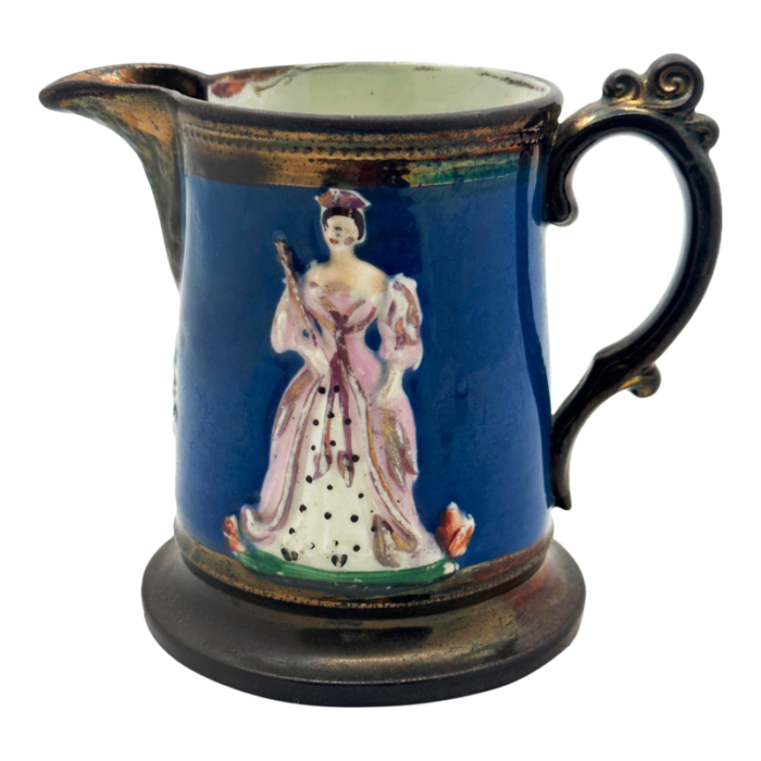 mid 19th century queen victoria prince albert marriage jug copper lustre 3574