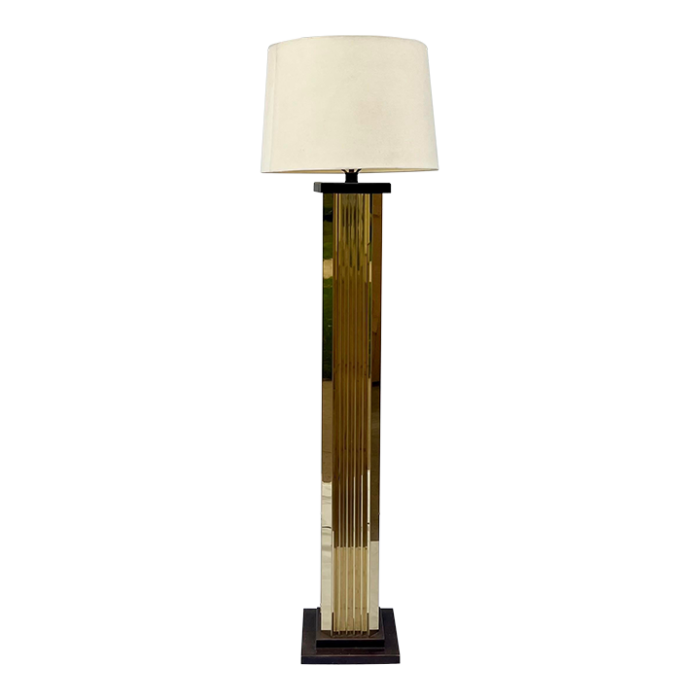 mid 20th century skyscraper brass floor lamp with shade 1278