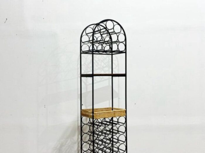 mid century arthur umanoff wine rack wrought iron rattan kitchen storage shelving 2315