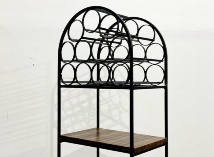 mid century arthur umanoff wine rack wrought iron rattan kitchen storage shelving 5395