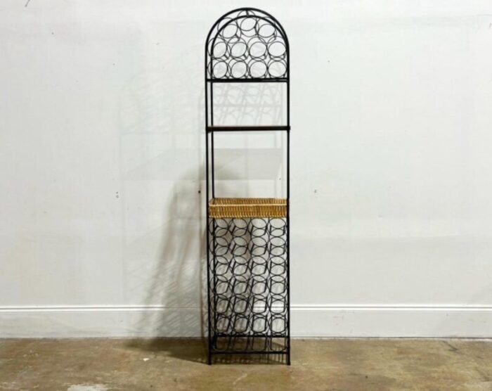 mid century arthur umanoff wine rack wrought iron rattan kitchen storage shelving 8890