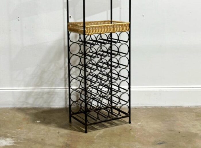 mid century arthur umanoff wine rack wrought iron rattan kitchen storage shelving 9671