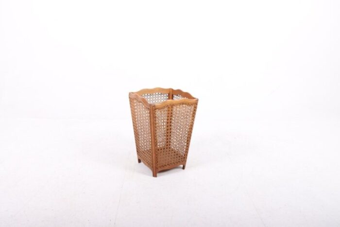 mid century beech and cane waste bin denmark 1950s 2