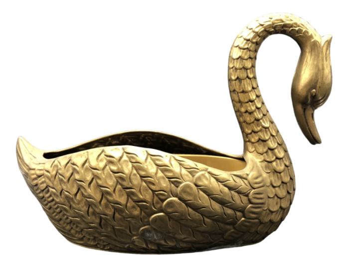 mid century brass swan bowl from unbekannt 1950s 4702