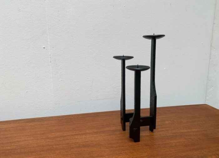 mid century brutalist wrought iron candleholder 1960s 1