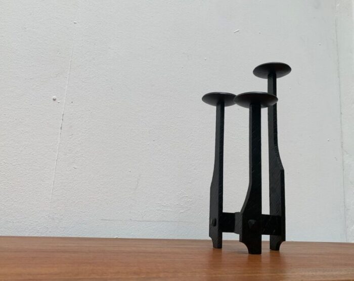 mid century brutalist wrought iron candleholder 1960s 12