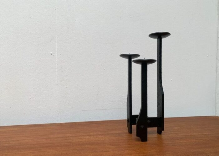 mid century brutalist wrought iron candleholder 1960s 19