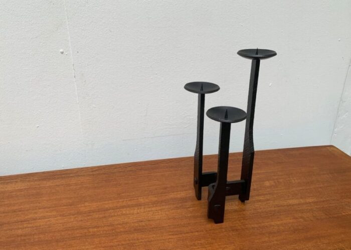 mid century brutalist wrought iron candleholder 1960s 4