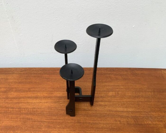 mid century brutalist wrought iron candleholder 1960s 6