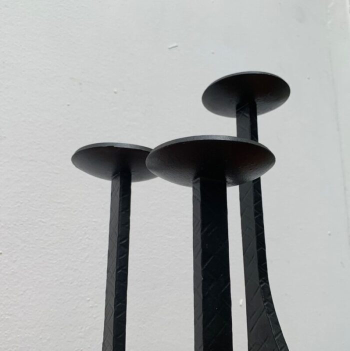 mid century brutalist wrought iron candleholder 1960s 8