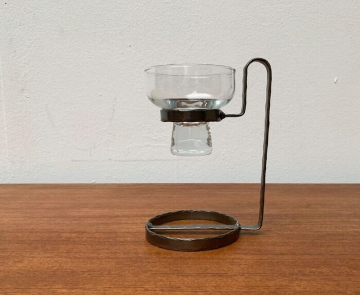 mid century danish metal and glass candleholder 1960s 11 2