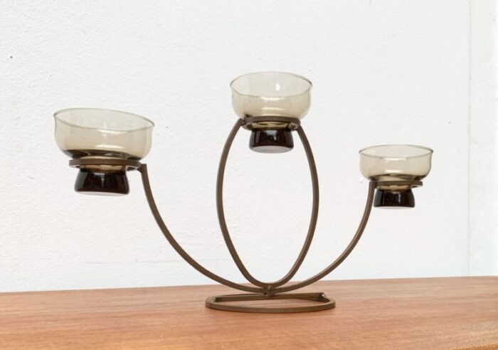 mid century danish metal and glass candleholder 1960s 2 1